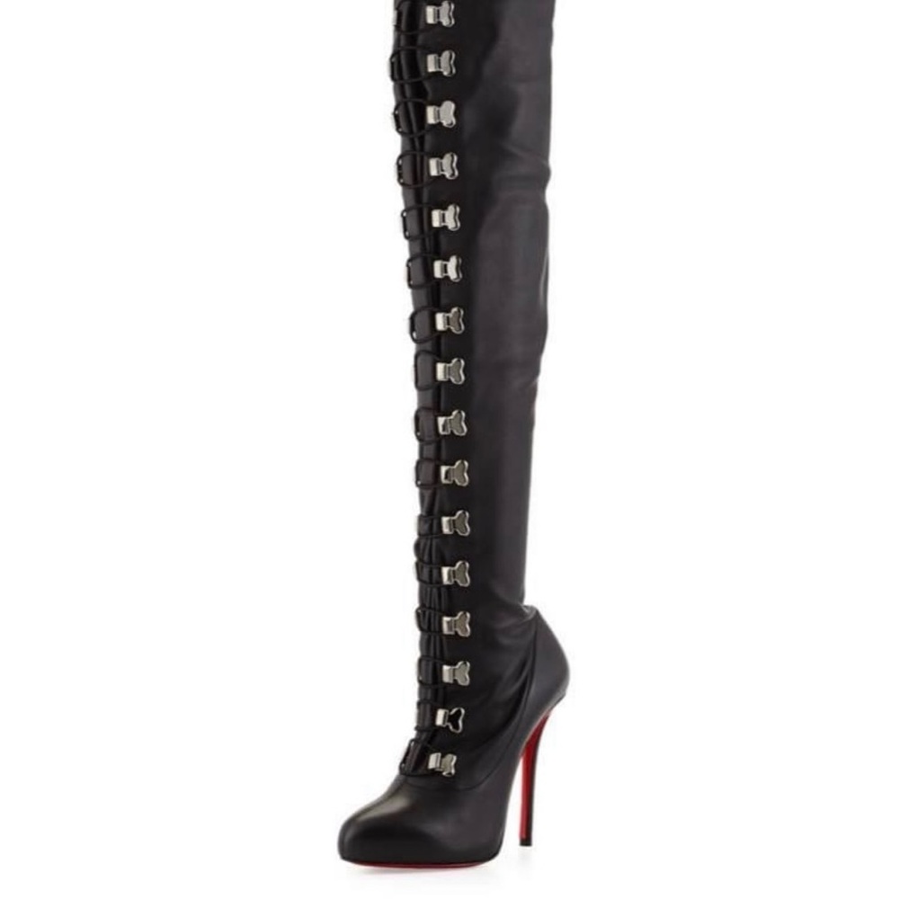 Christian Louboutin Top croche 120 Black Over-the-Knee Boots 37